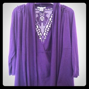 Lightweight purple sweater with crochet detailing